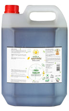 A 5 litre can of of pinda thailam labeled 'PHYTO-HYDRATION BODY OIL' along with the product name 'PINDA THAILAM'.