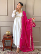 The52 Women's Gorgeous Embroidery Chandrei Fabric Straight Kurta, Pant and Dupatta Set - Distacart