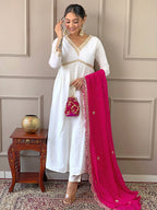 The52 Women's Gorgeous Embroidery Chandrei Fabric Straight Kurta, Pant and Dupatta Set - Distacart