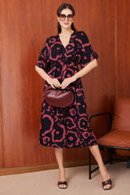 Pimu Front Slit Midi Dresses V-neck Designs For Women Party Wear-Pink