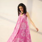 Pimu Women Floral Printed Pleated Pure Cotton Kurta with Palazzos-Pink