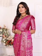 Anaita Pink Soft Satin Silk Bandhej Print Saree With Kanchi Zari Weaving Border - Distacart