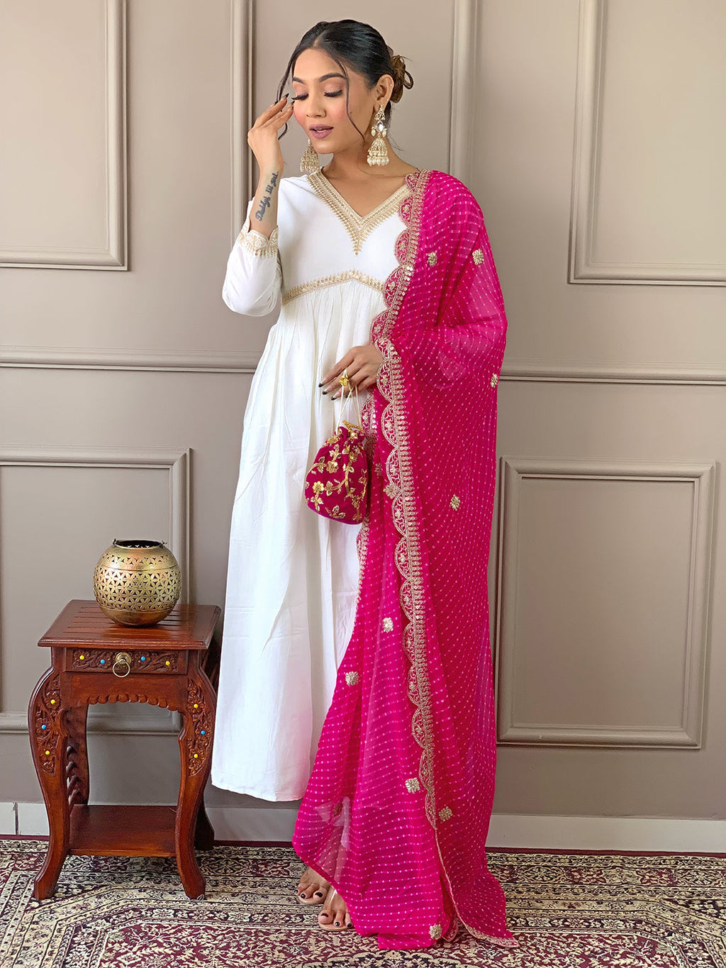 The52 Women's Gorgeous Embroidery Chandrei Fabric Straight Kurta, Pant and Dupatta Set - Distacart