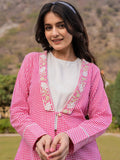 Yufta Pink Cotton Checks Print Shawl Neck Co Ord Set With Embroidery