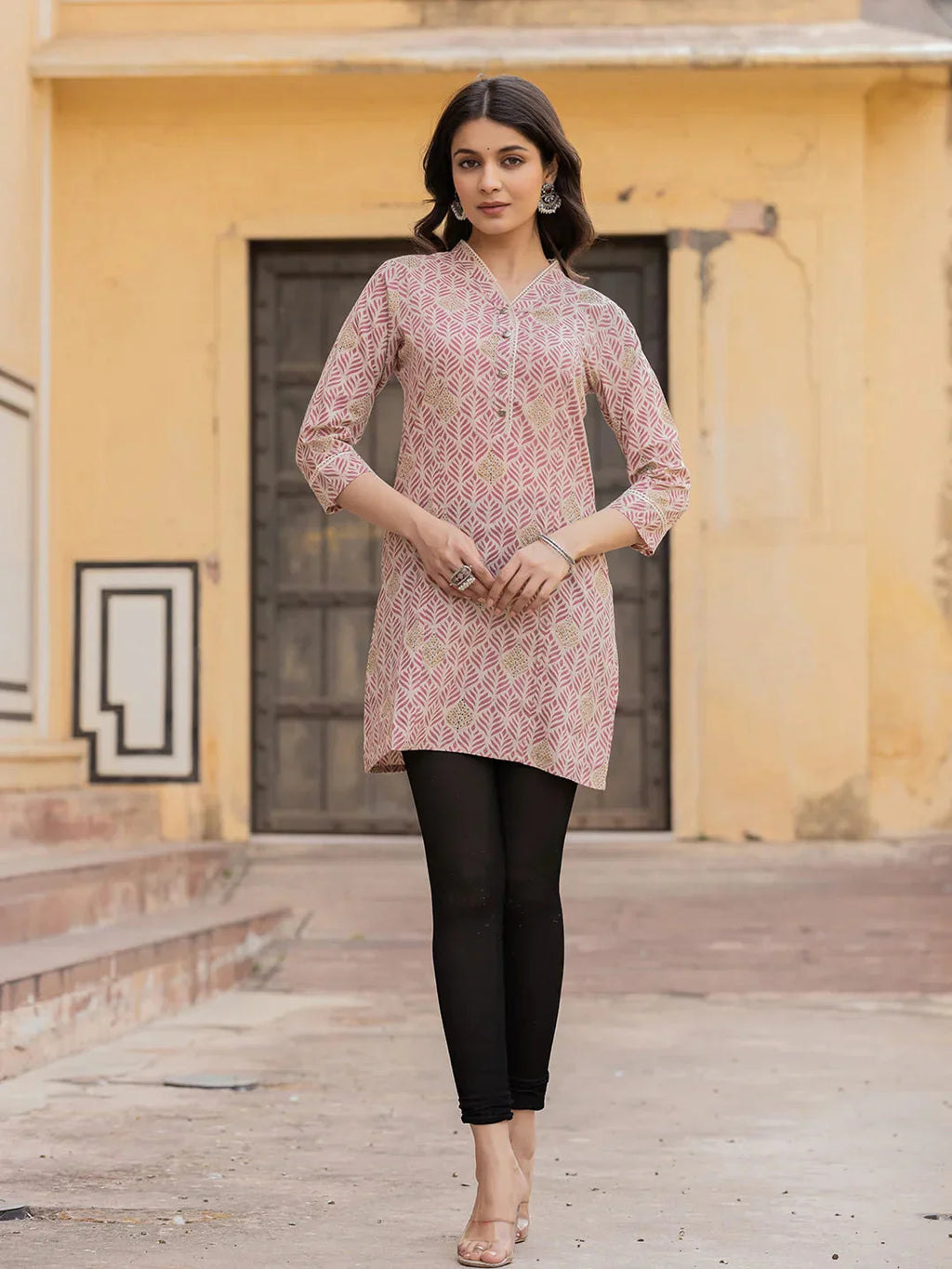 Yufta Pink Ethnic Motifs Cotton Top