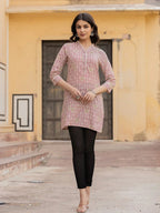 Yufta Pink Ethnic Motifs Cotton Top