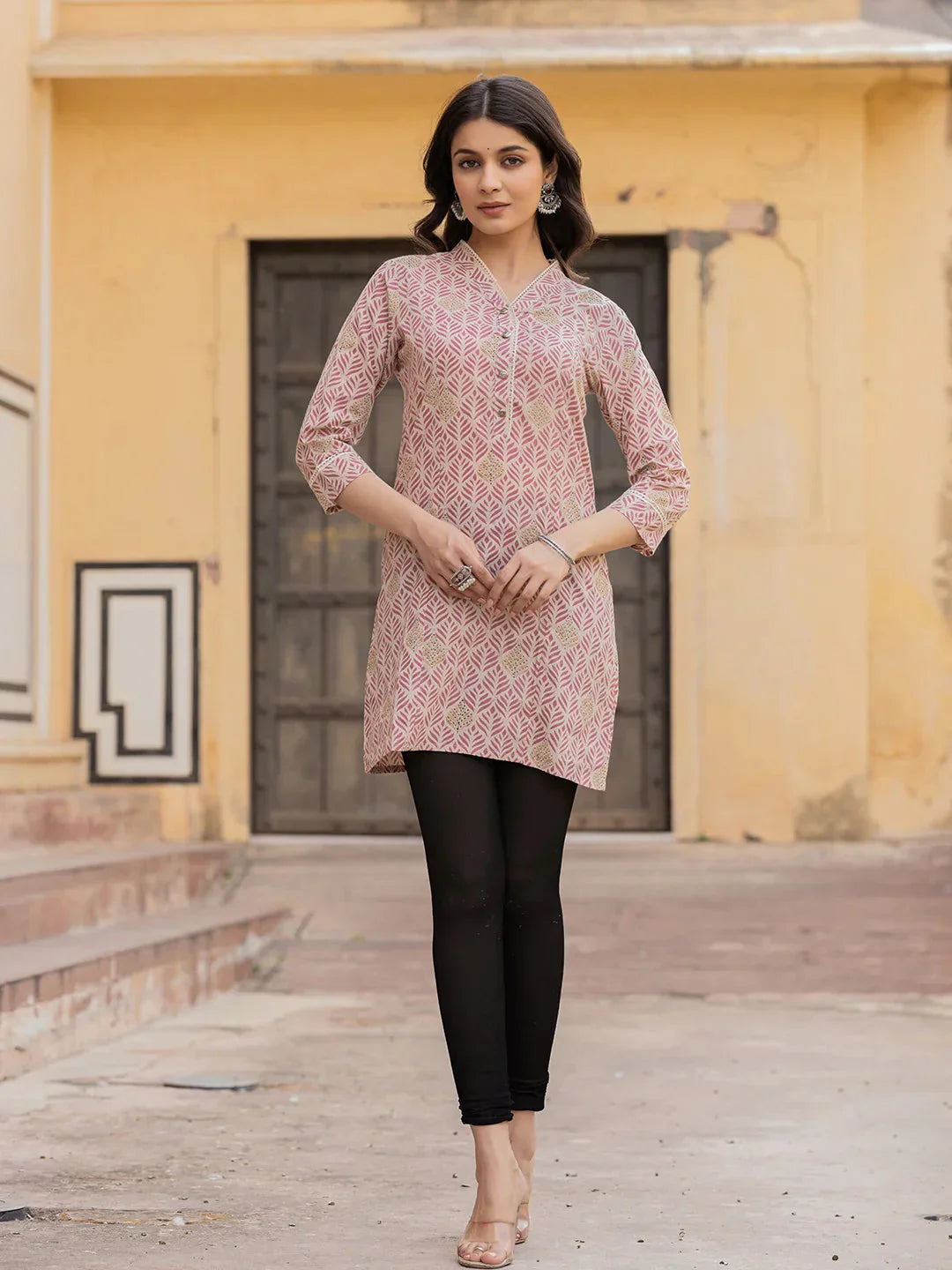Yufta Pink Ethnic Motifs Cotton Top