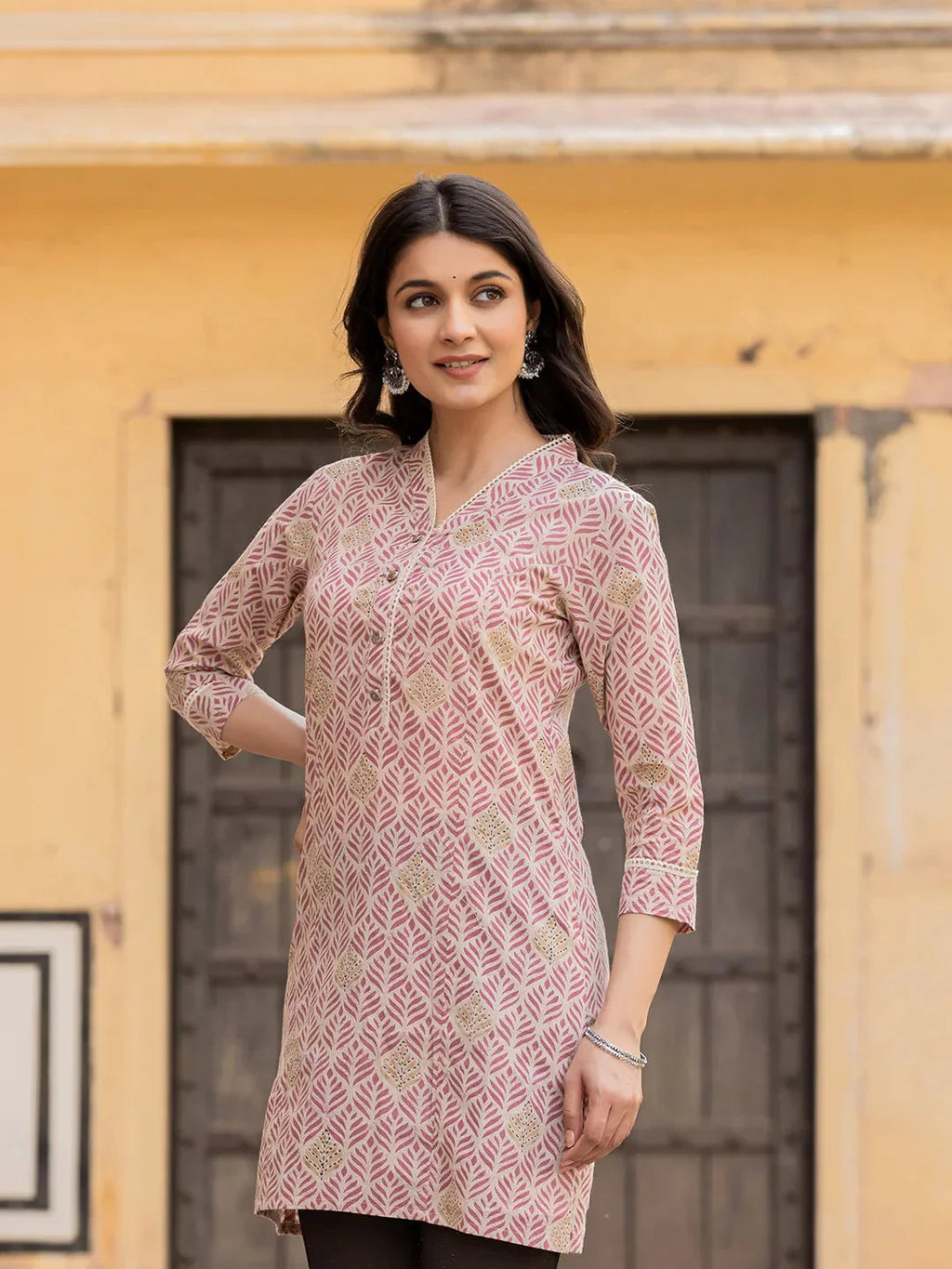 Yufta Pink Ethnic Motifs Cotton Top