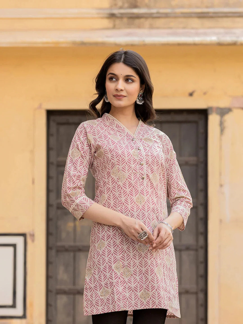Yufta Pink Ethnic Motifs Cotton Top