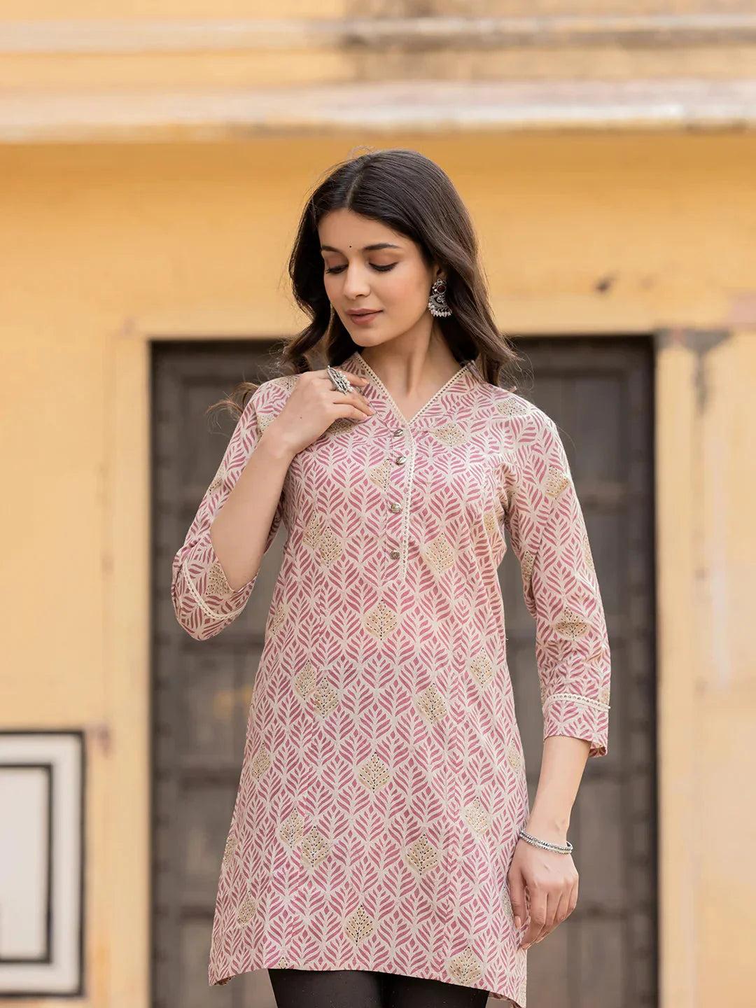 Yufta Pink Ethnic Motifs Cotton Top