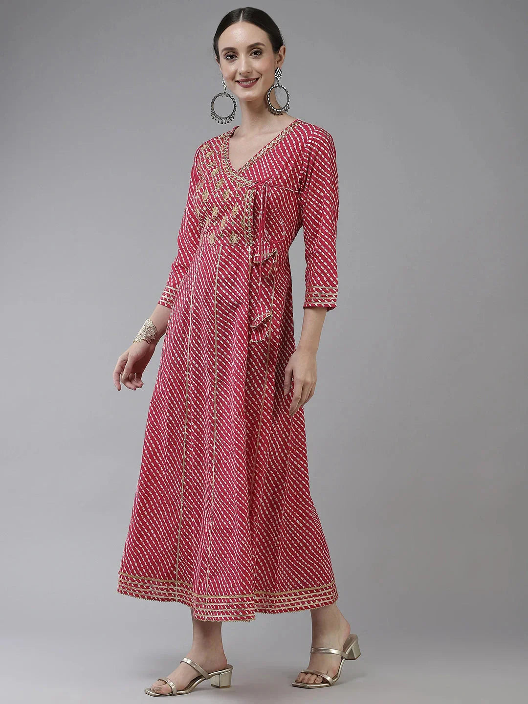 Yufta Pink Ethnic Motifs Maxi Dress - Distacart