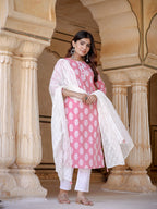 Yufta Pink Ethnic Motifs Printed Dupatta Set - Distacart