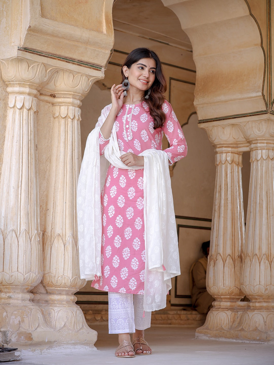 Yufta Pink Ethnic Motifs Printed Dupatta Set - Distacart