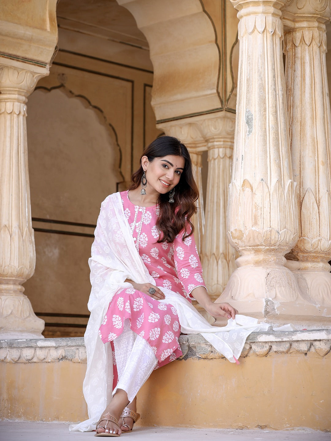 Yufta Pink Ethnic Motifs Printed Dupatta Set - Distacart
