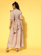 Yufta Pink & Green Floral Print Dress with Dupatta - Distacart