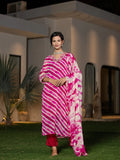 Yufta Pink Leheriya Print Poly Georgette Straight Suit Set