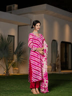 Yufta Pink Leheriya Print Poly Georgette Straight Suit Set