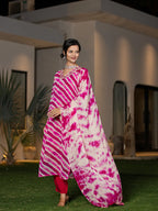 Yufta Pink Leheriya Print Poly Georgette Straight Suit Set