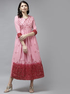 Yufta Pink & Maroon Ethnic Dress - Distacart