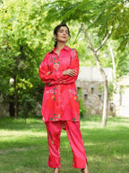 Yufta Pink Printed Shirt with Trousers Co-Ords