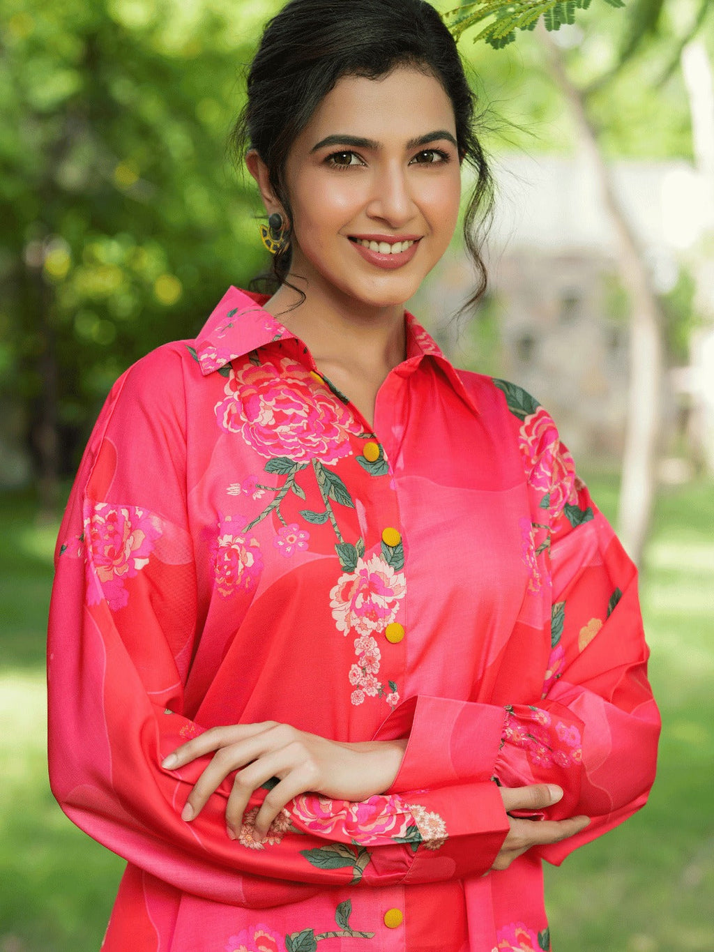 Yufta Pink Printed Shirt with Trousers Co-Ords