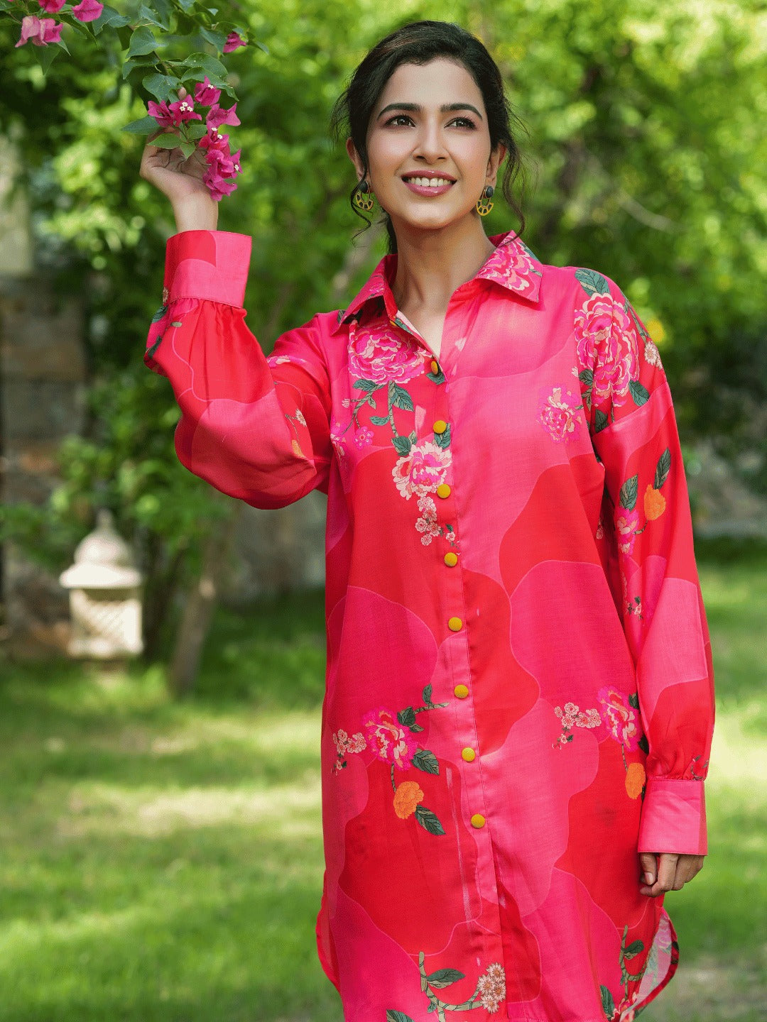Yufta Pink Printed Shirt with Trousers Co-Ords