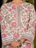 Yufta Pink Pure Cotton Floral Print Kurta With Trousers And Dupatta Set