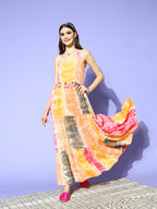 Yufta Pink & Yellow Ethnic Maxi Dress - Distacart
