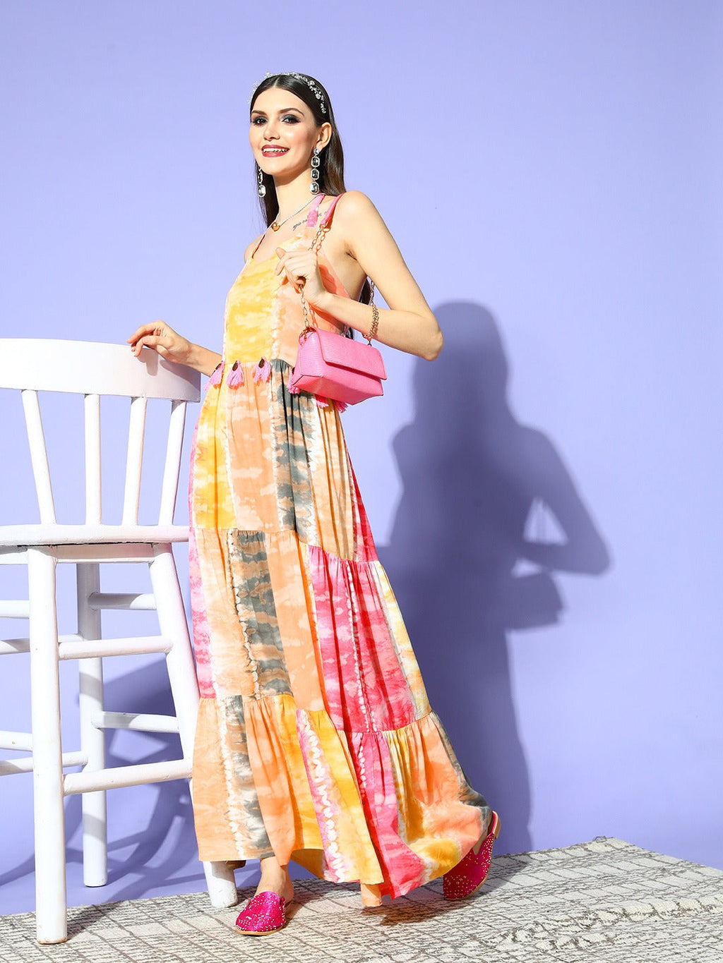 Yufta Pink & Yellow Ethnic Maxi Dress - Distacart