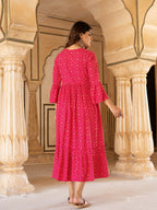Yufta Pink & Yellow Ethnic Motifs Ethnic Dress - Distacart