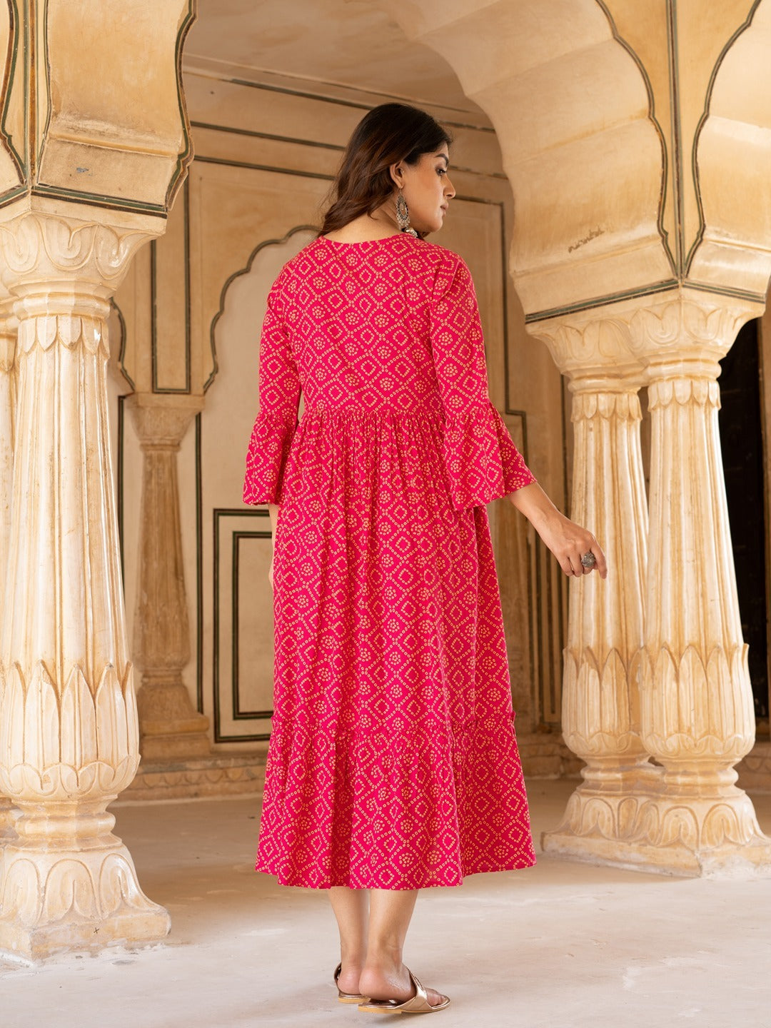 Yufta Pink & Yellow Ethnic Motifs Ethnic Dress - Distacart