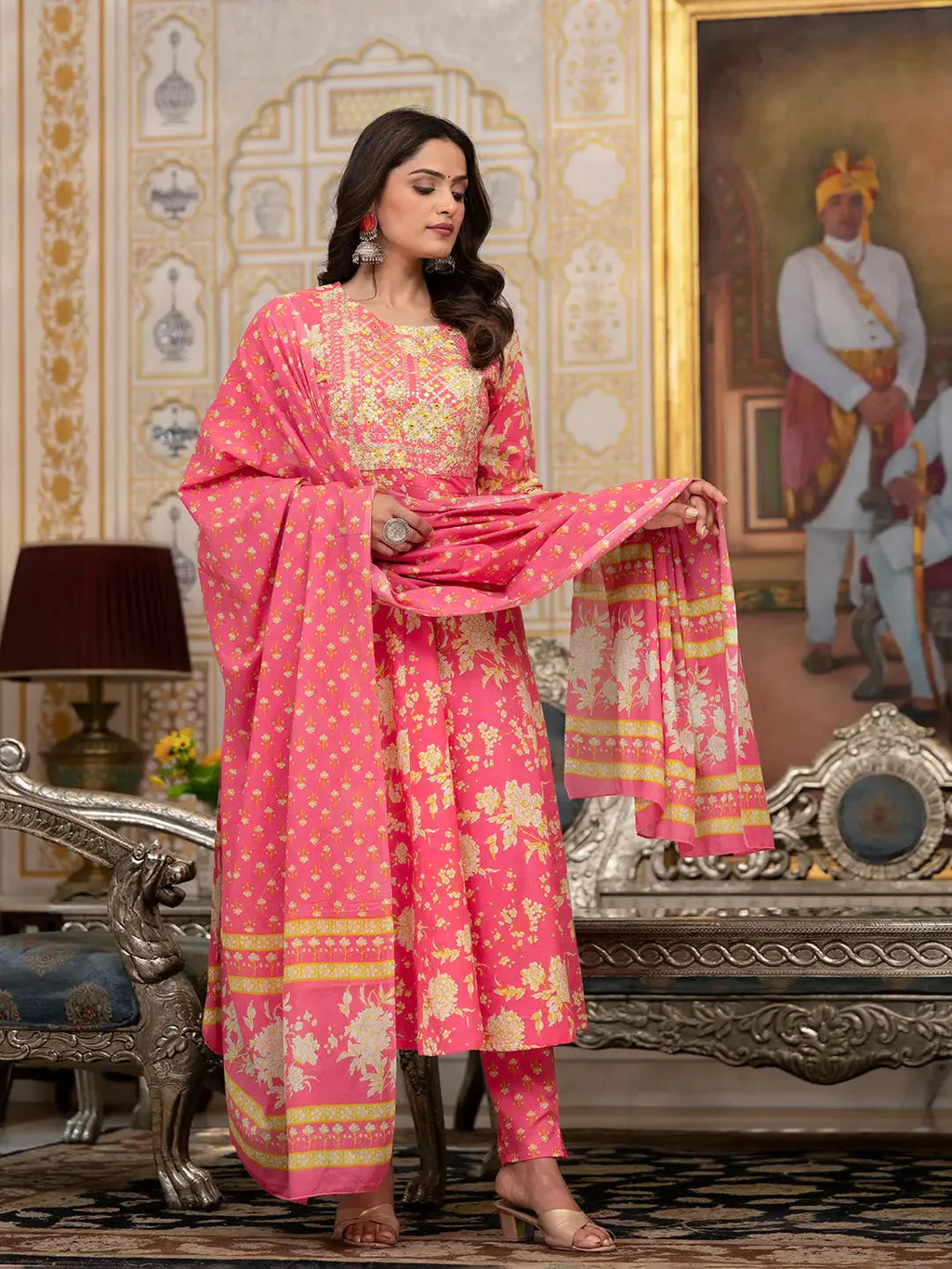 Yufta Pink Zari_Work Kurta Pant Dupatta Set