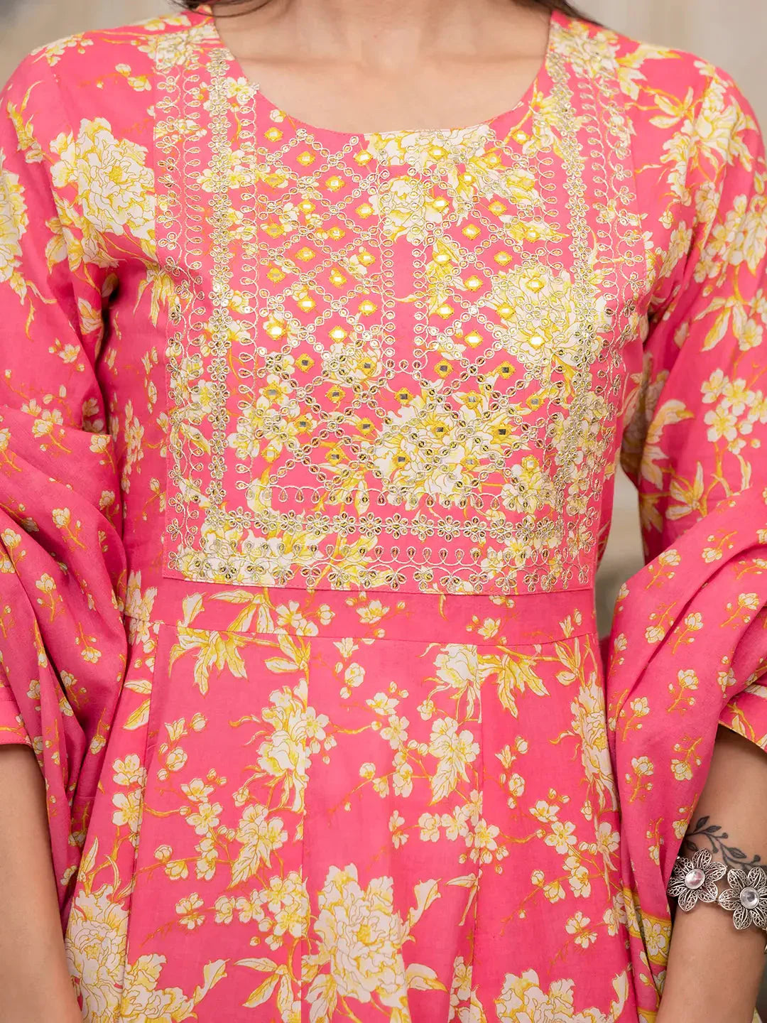 Yufta Pink Zari_Work Kurta Pant Dupatta Set
