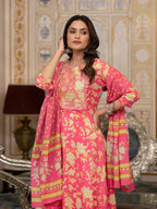 Yufta Pink Zari_Work Kurta Pant Dupatta Set