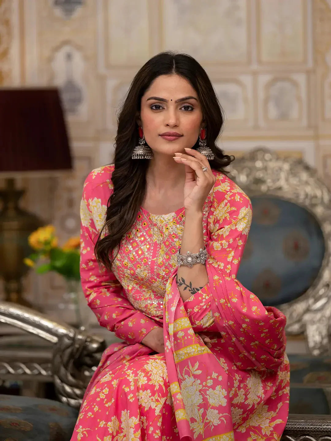 Yufta Pink Zari_Work Kurta Pant Dupatta Set