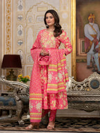 Yufta Pink Zari_Work Kurta Pant Dupatta Set