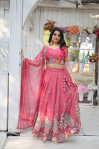 Lorenvalley Pink Gold Coin Fabric with Sequins and Thread Embroidered work Lehenga Choli with Dupatta