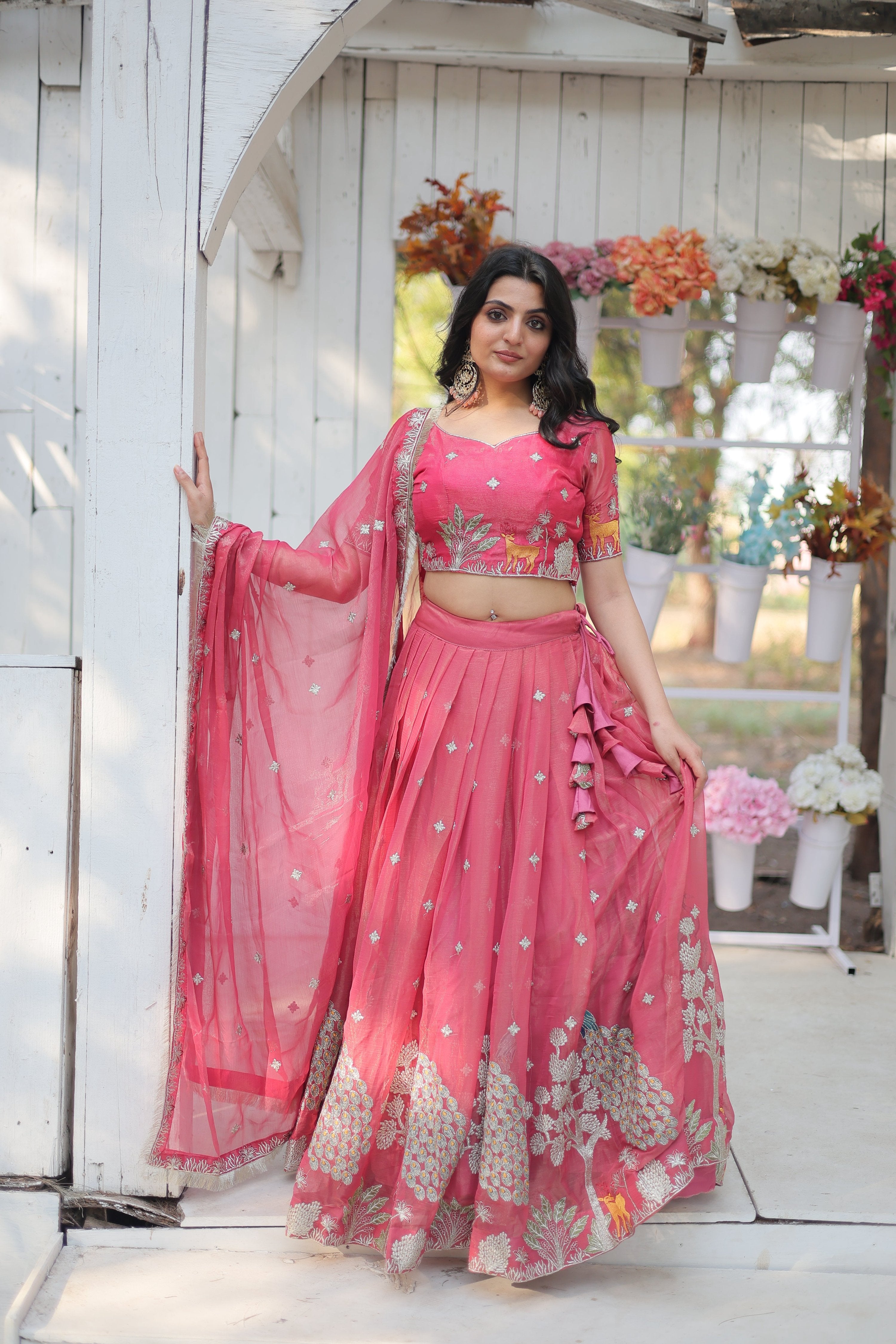 Lorenvalley Pink Gold Coin Fabric with Sequins and Thread Embroidered work Lehenga Choli with Dupatta
