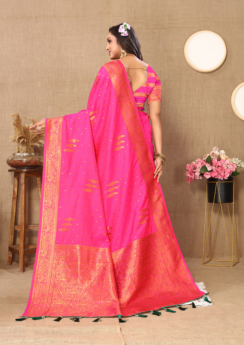 Lorenvalley Fashion Pink Soft Silk Copper Zari weaving Design Saree