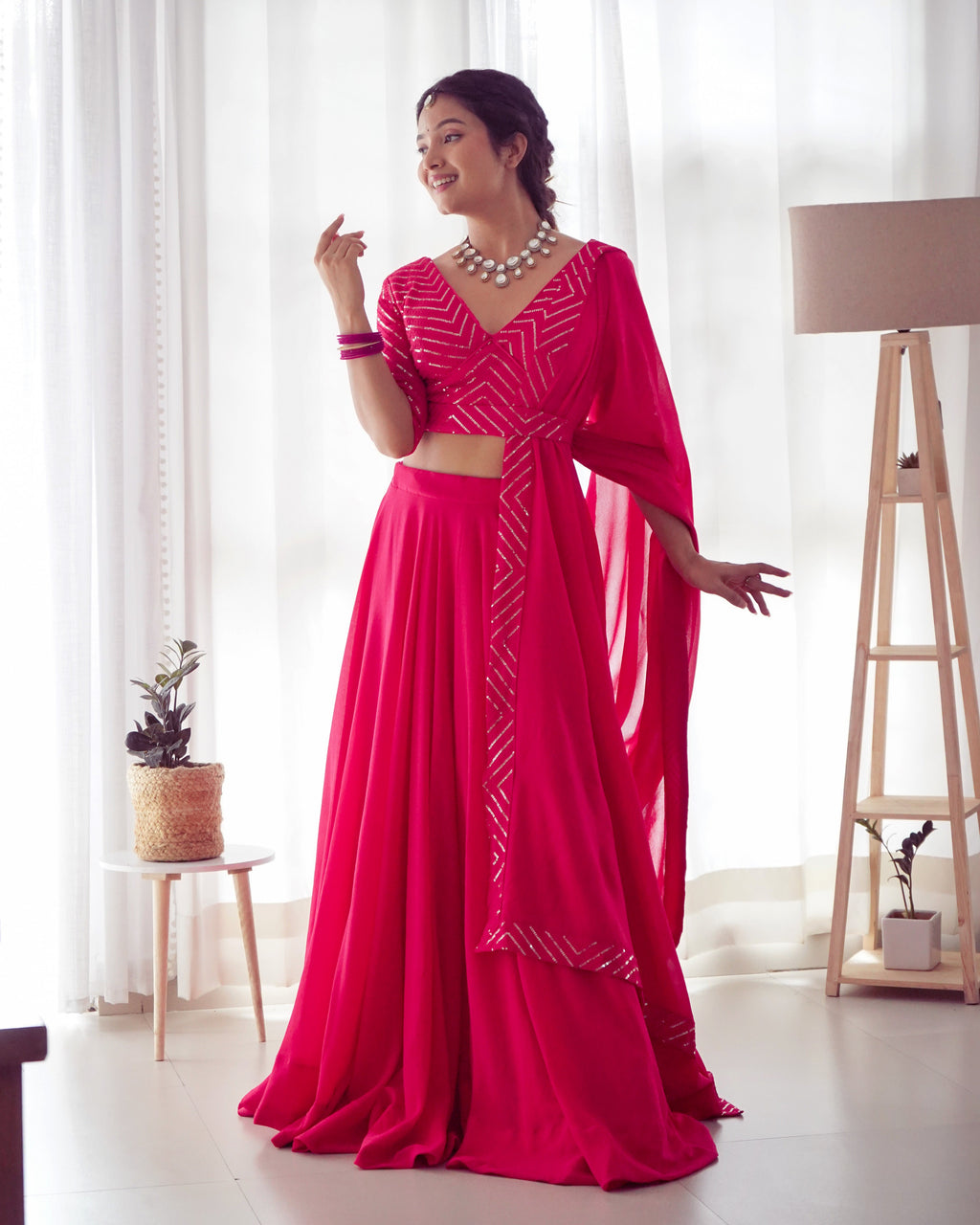 Lorenvalley Pink Faux Georgette Plain Micro Cotton Full Inner with Canvas Patta Double Lining Lehenga Choli