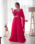 Lorenvalley Pink Faux Georgette Plain Micro Cotton Full Inner with Canvas Patta Double Lining Lehenga Choli