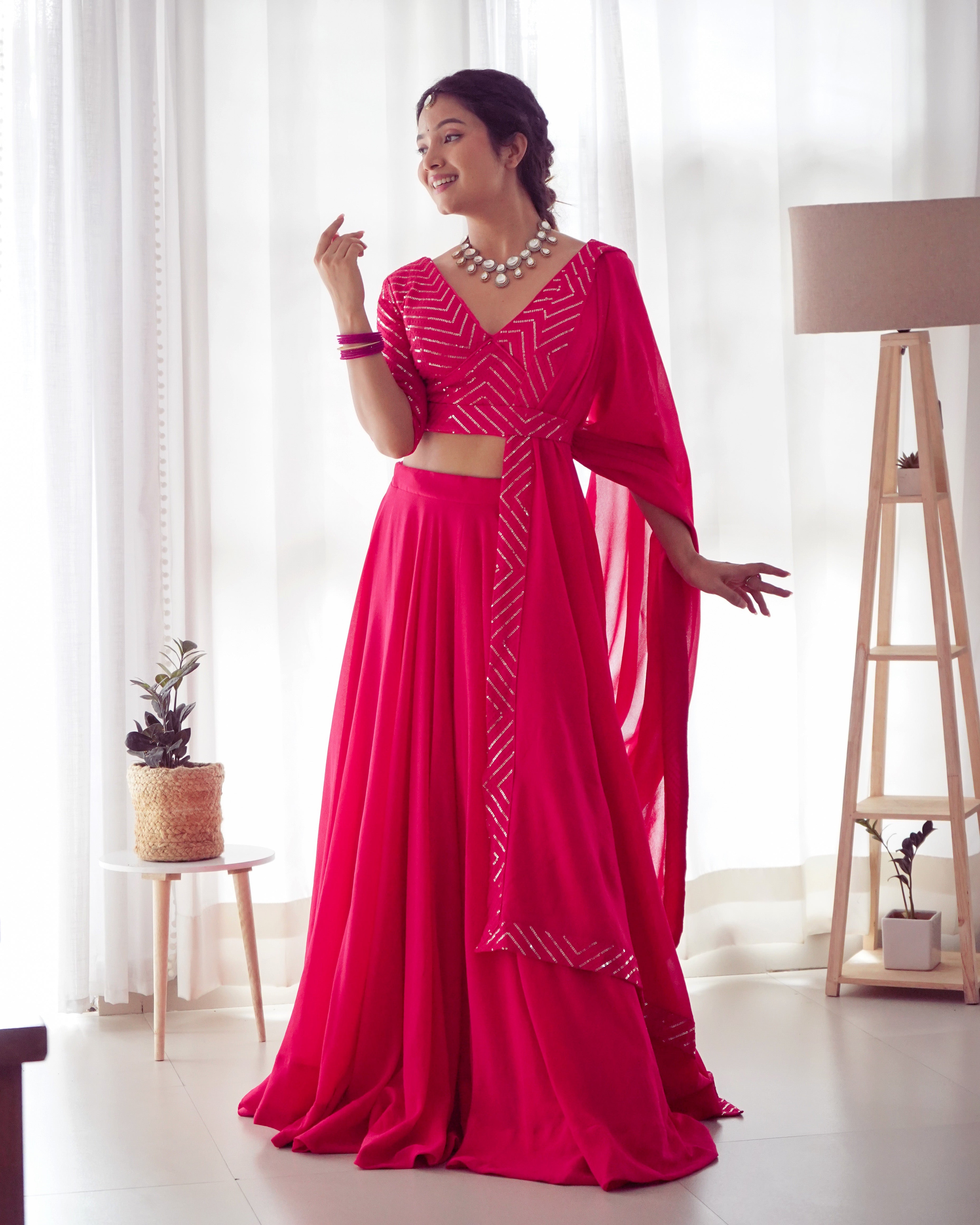 Lorenvalley Pink Faux Georgette Plain Micro Cotton Full Inner with Canvas Patta Double Lining Lehenga Choli