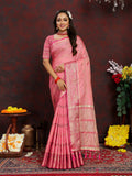 Lorenvalley Fashion Pink Soft Katan Silk Woven Design Zari Weaving Pallu Saree
