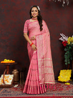 Lorenvalley Fashion Pink Soft Katan Silk Woven Design Zari Weaving Pallu Saree