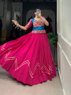 Lorenvalley Pink Pure Cotton Plain With Gota Patti Touch Up Lehenga Choli