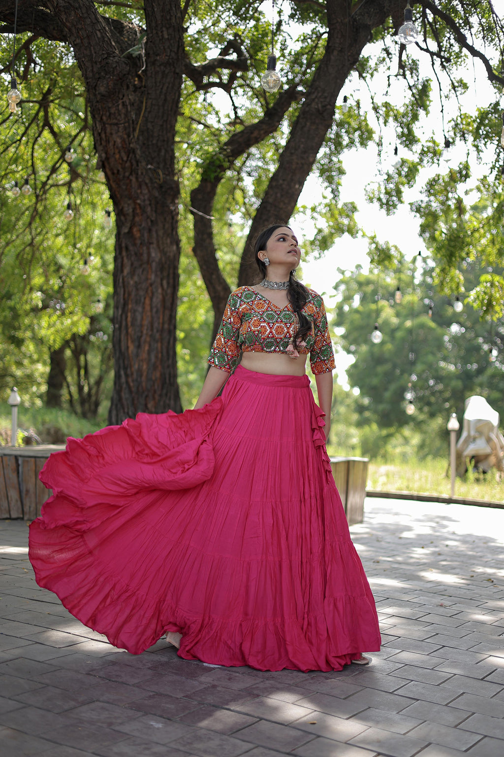 Lorenvalley Pink Premium Rayon Lehenga with Georgette Embroidered Traditional Thread work Choli