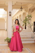 Lorenvalley Pink Premium Chinnon Lehenga Choli with Jacquard Woven Design Koti