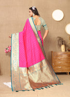 Lorenvalley Fashion Pink Soft Silk weaving Design Rich Zari Weaving Saree