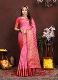 Lorenvalley Fashion Pink Organza Silk Woven Design with Rich Meenakari Weaving Pallu Saree