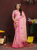 Lorenvalley Fashion Pink Soft Katan Silk Woven Design Rich Zari Weaving Pallu Saree